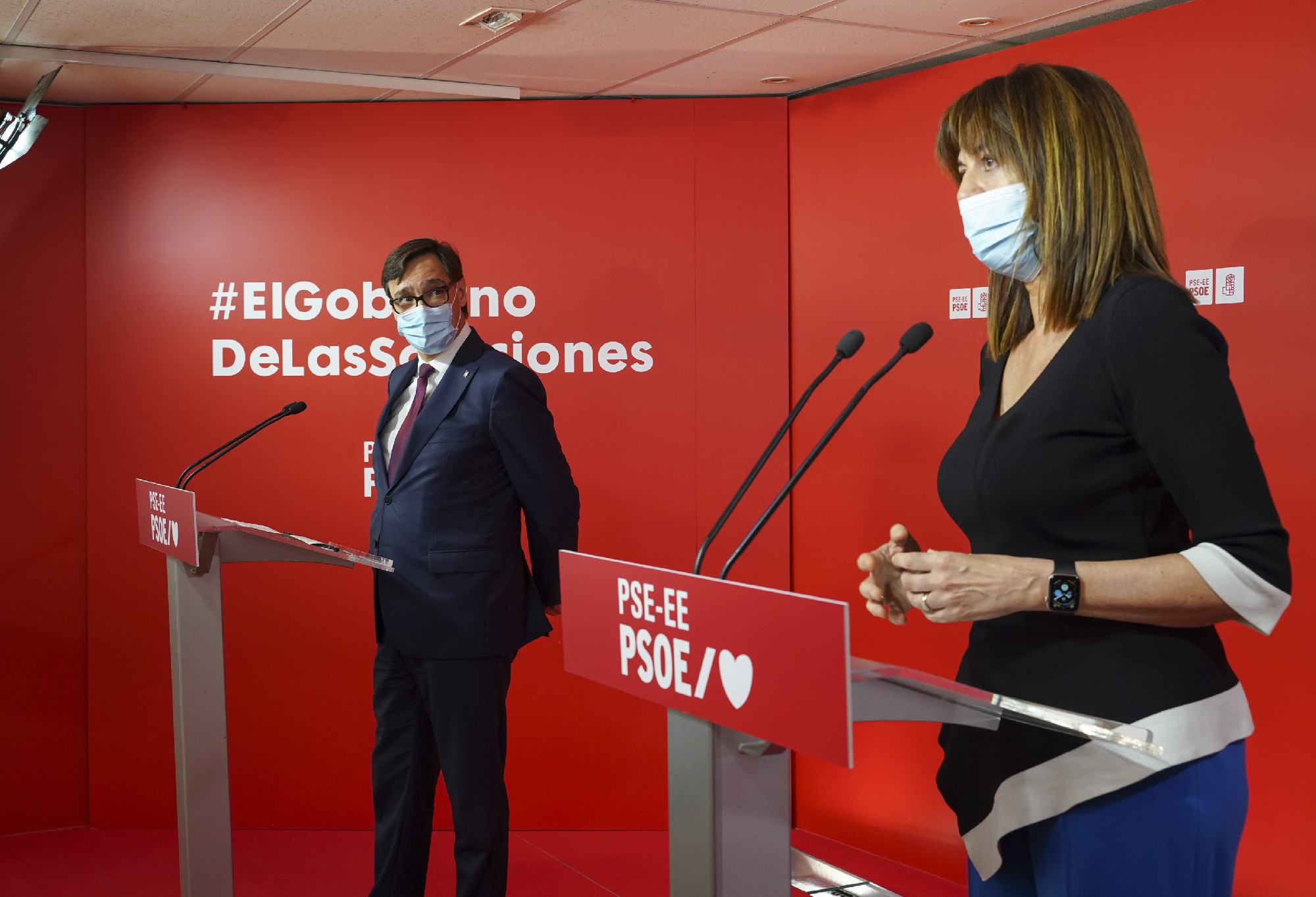 Salvador Illa e Idoia Mendia durante la rueda de prensa | Foto: Socialistas Vascos