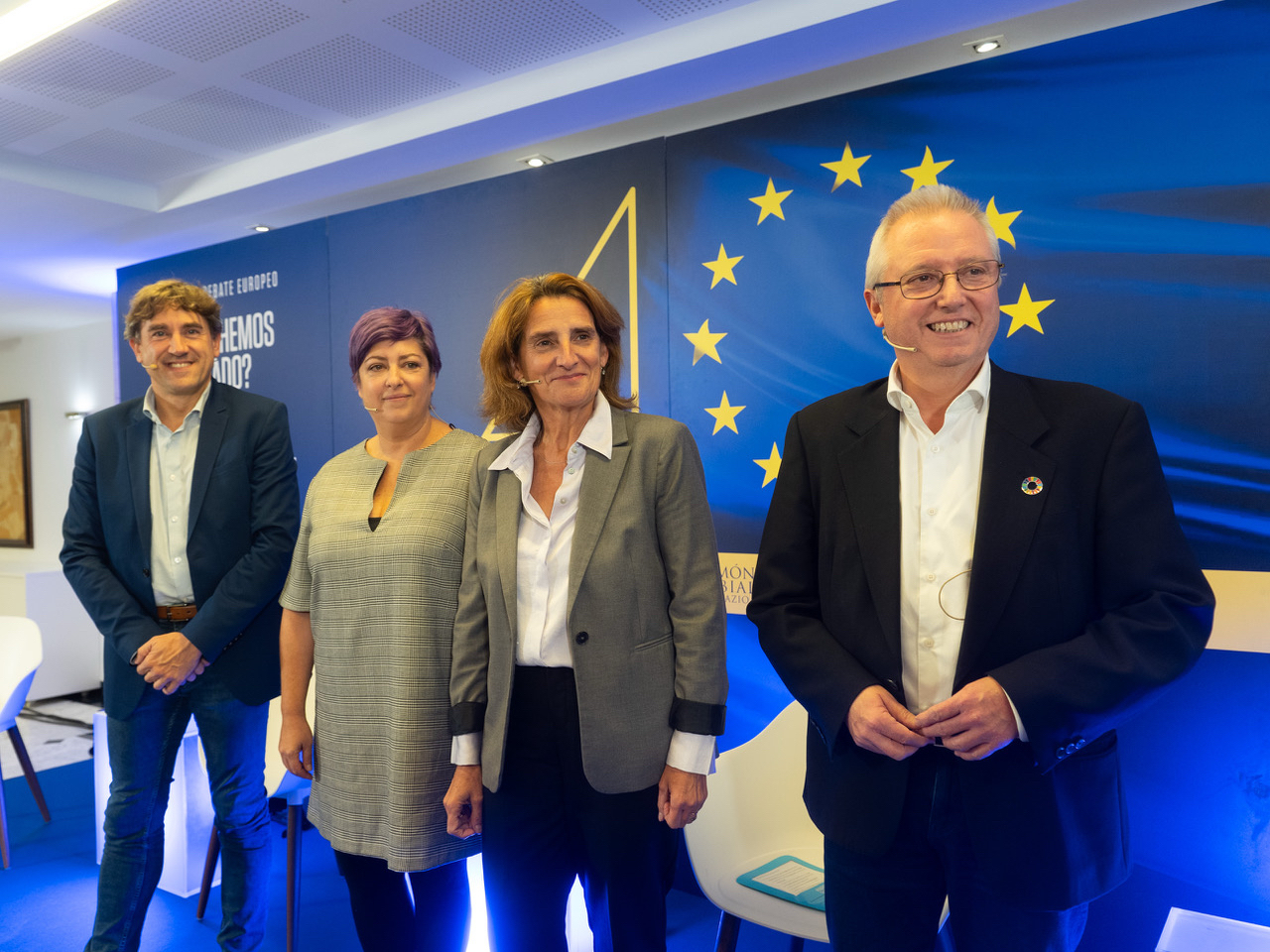 El Secretario General del PSE-EE, Eneko Andueza, junto a Eider Gardiazabal, Teresa Ribera y Jos&eacute; Ignacio Asensio, en el foro "&iquest;Puede la Uni&oacute;n Europea ser verde, social y competitiva a la vez" de la Fundaci&oacute;n Ram&oacute;n Rubial | Foto: Socialistas Vascos