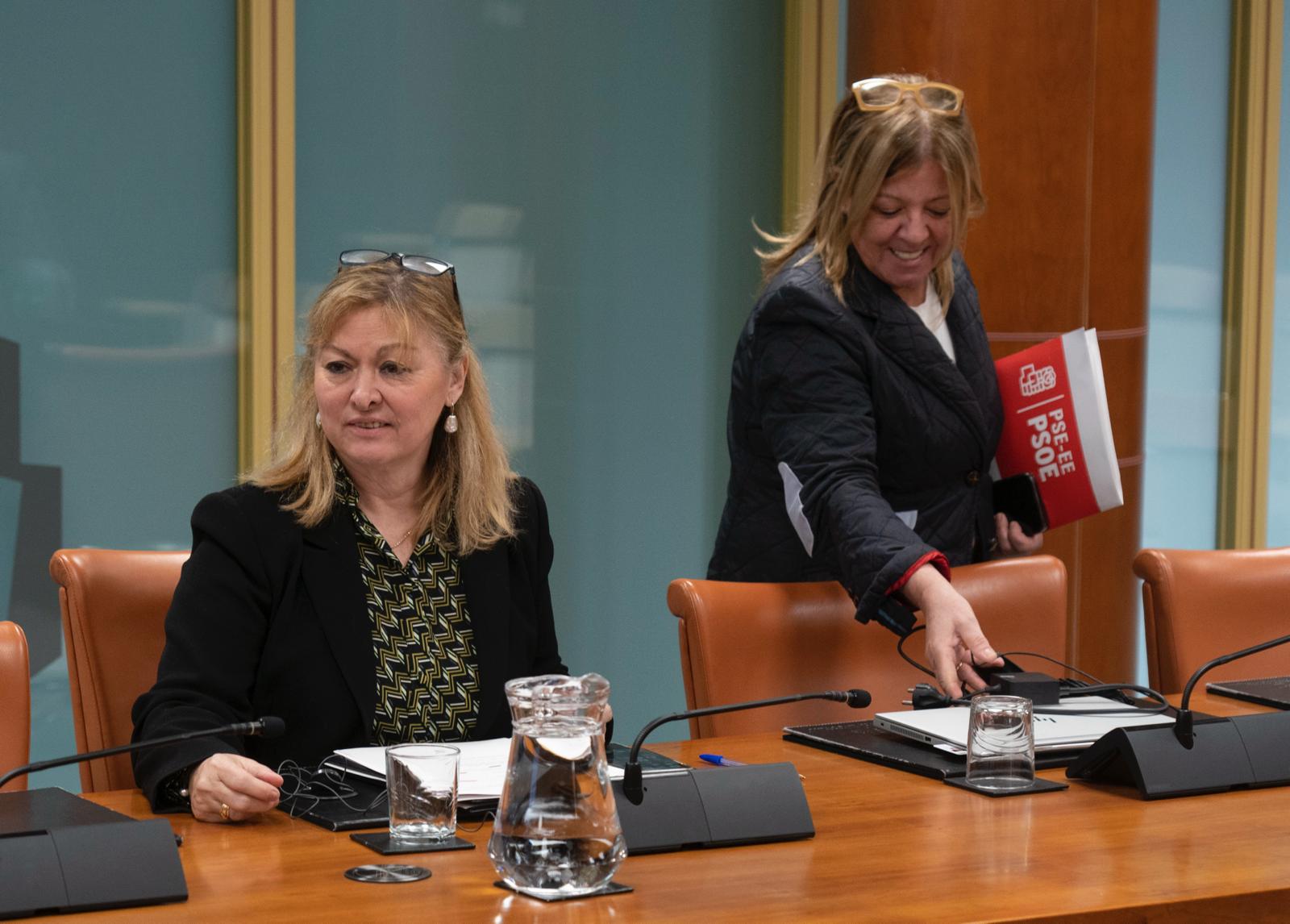 Las parlamentarias Gloria Sánchez y Miren Gallástegui, tras la aprobación de las leyes en la Comisión de Derechos Humanos.