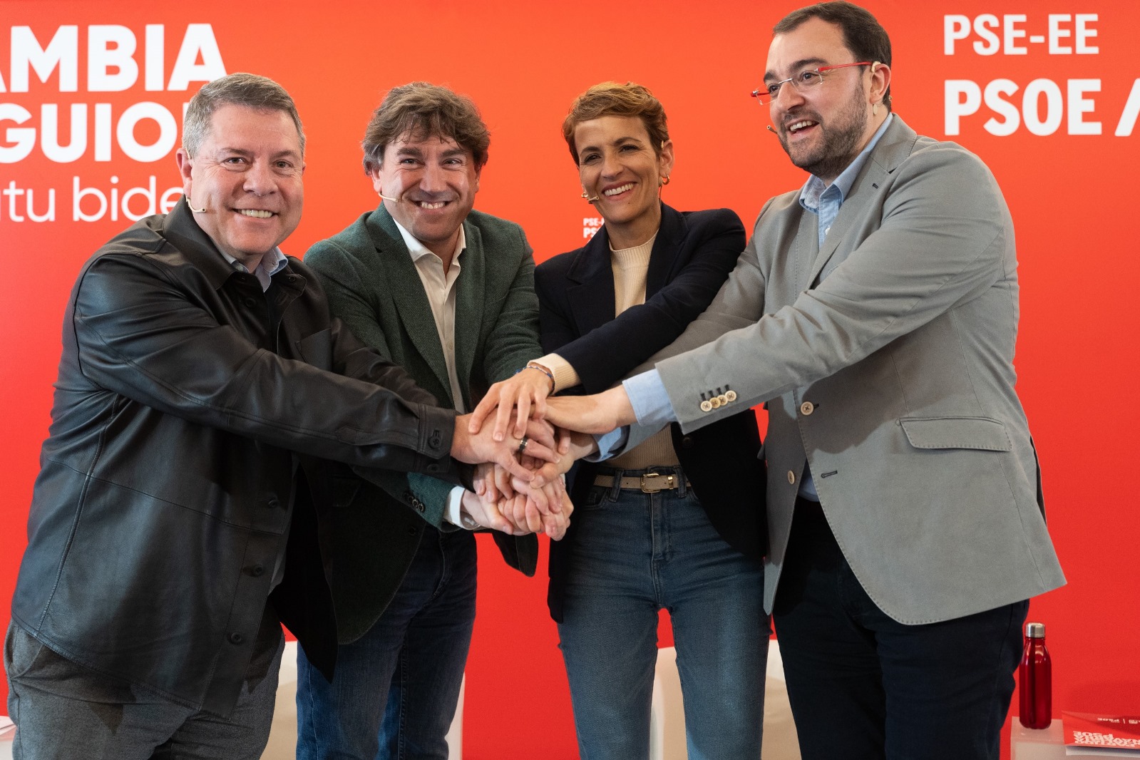 El Secretario General del PSE-EE, Eneko Andueza, con el presidente de Castilla-La Mancha, Emiliano García-Page, la presidenta de Navara, María Chivite, y el presidente de Asturias, Adrián Barbón | Foto: Socialistas Vascos