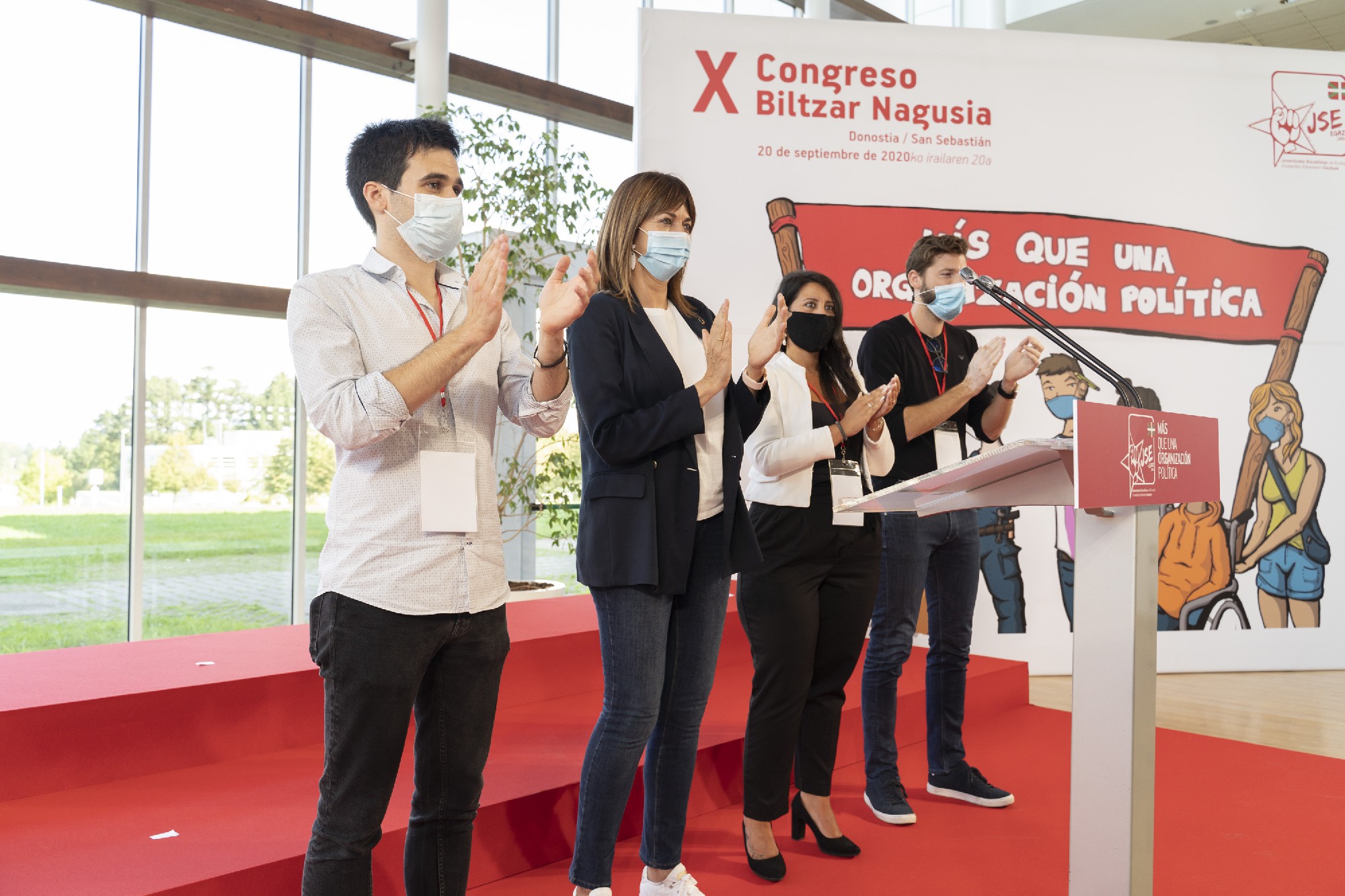 Víctor Trimiño, Idoia Mendia, Azahara Domínguez y Omar Anguita en el X Congreso de JSE-Egaz | Foto: Socialistas Vascos